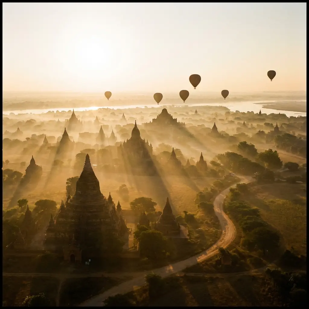 Bagan Pagodas at sunrise, Myanmar